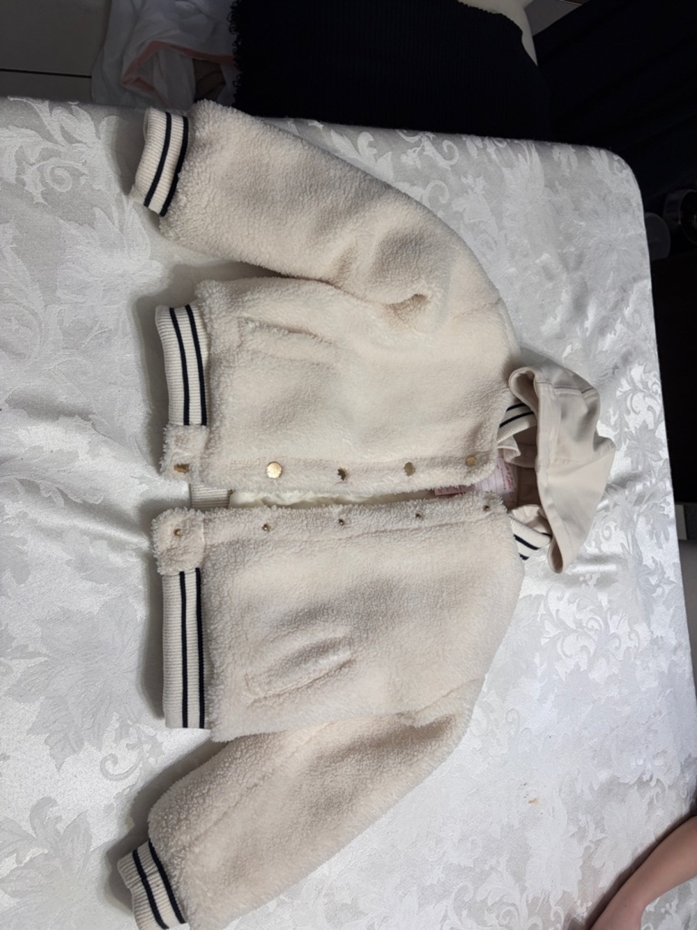 Kids Cream Sherpa Bomber Jacket with Hood
